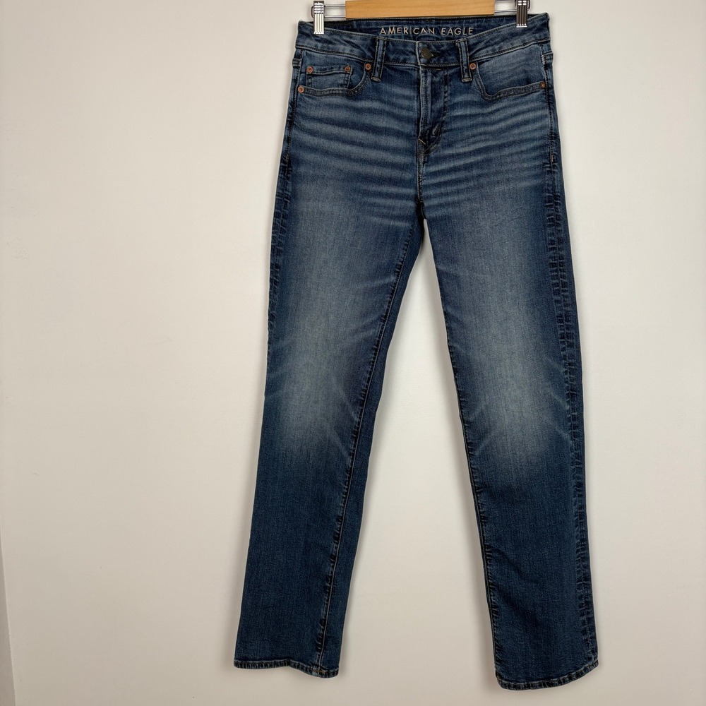 American Eagle Airflex+ Original Bootcut Jeans Mens 30x34 Blue Whiskered Western